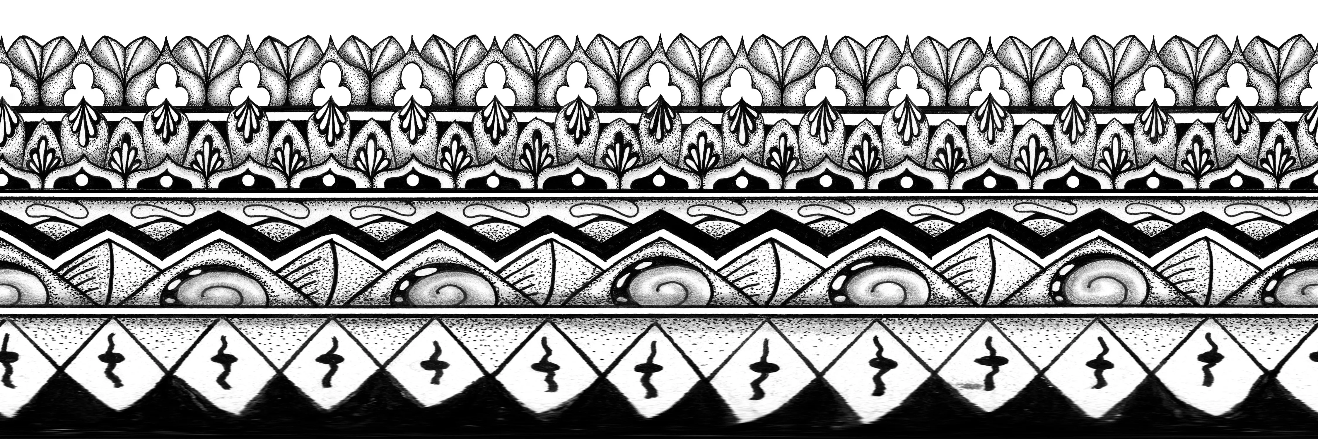 Border Band: Decorative black and white border pattern derived from the Rhythmic Pulse artwork