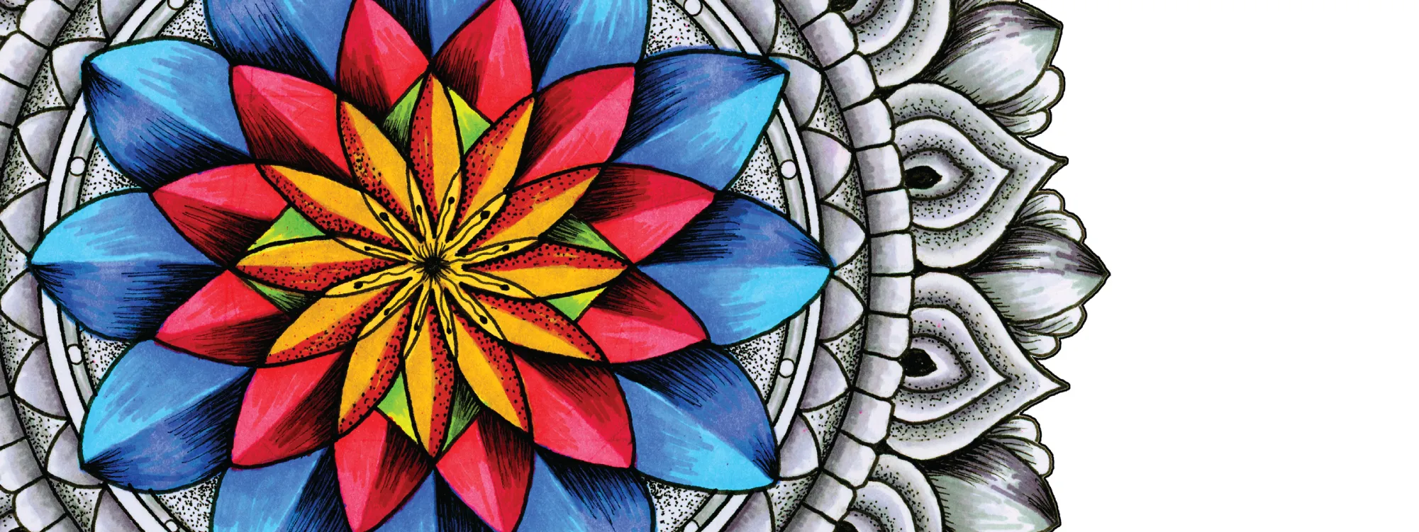 Horizontal Crop: Horizontal composition featuring a partial Inner Coherence mandala extending from the edge