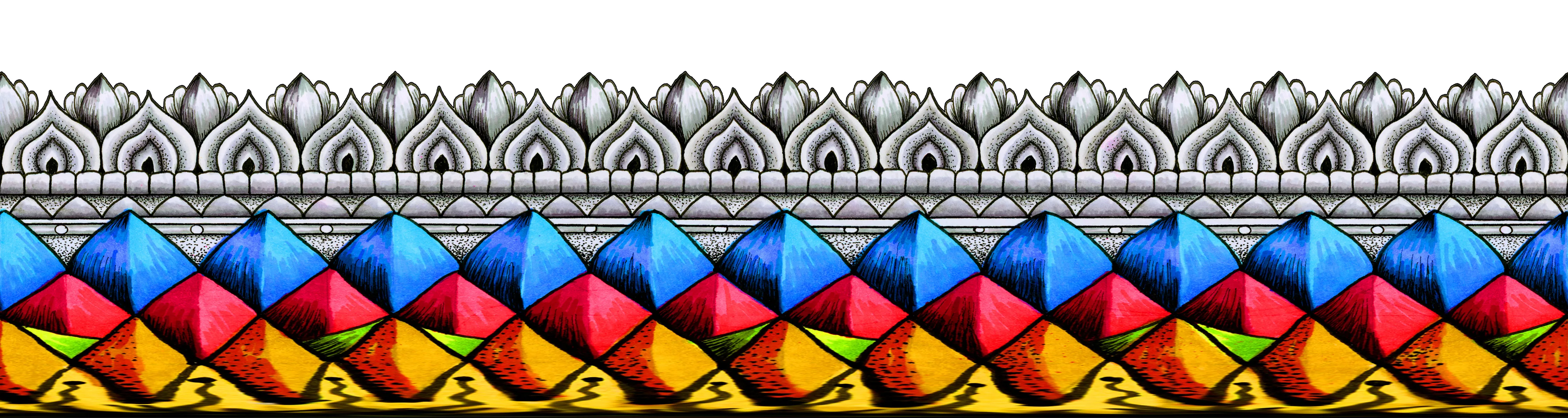 Border Band: Decorative horizontal border derived from the Inner Coherence artwork with colorful geometric accents