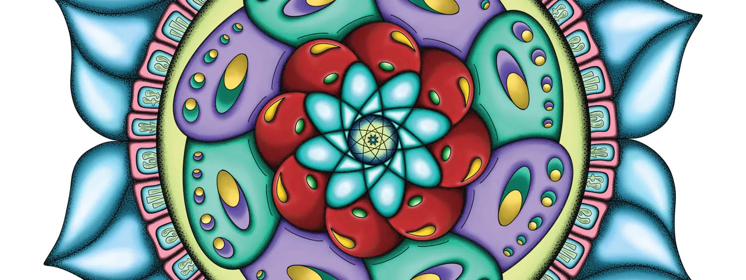Original Atom Heart Flower mandala artwork by Flowstate Design Studio.