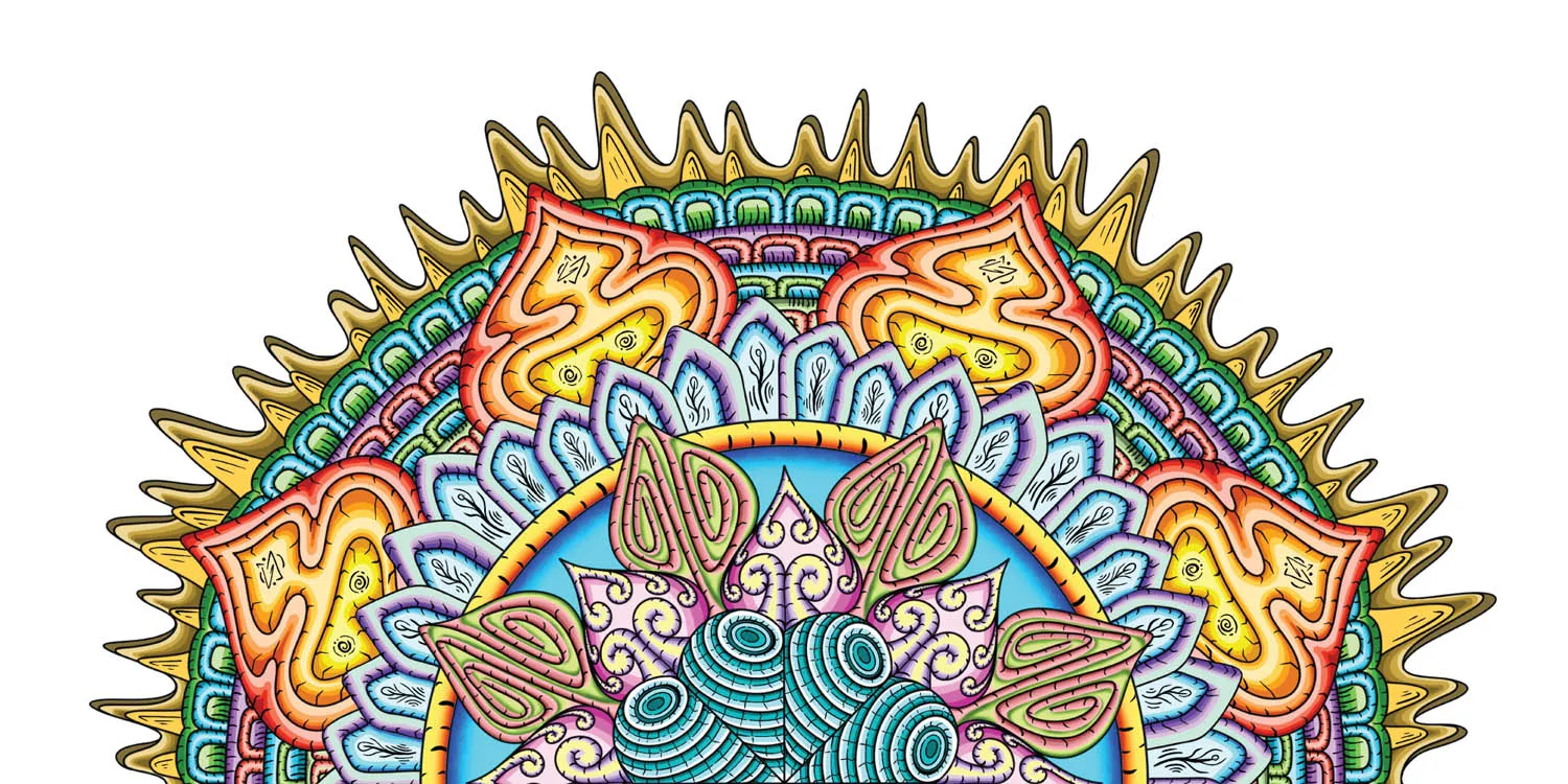 Original Desert Flame mandala artwork by Flowstate Design Studio.