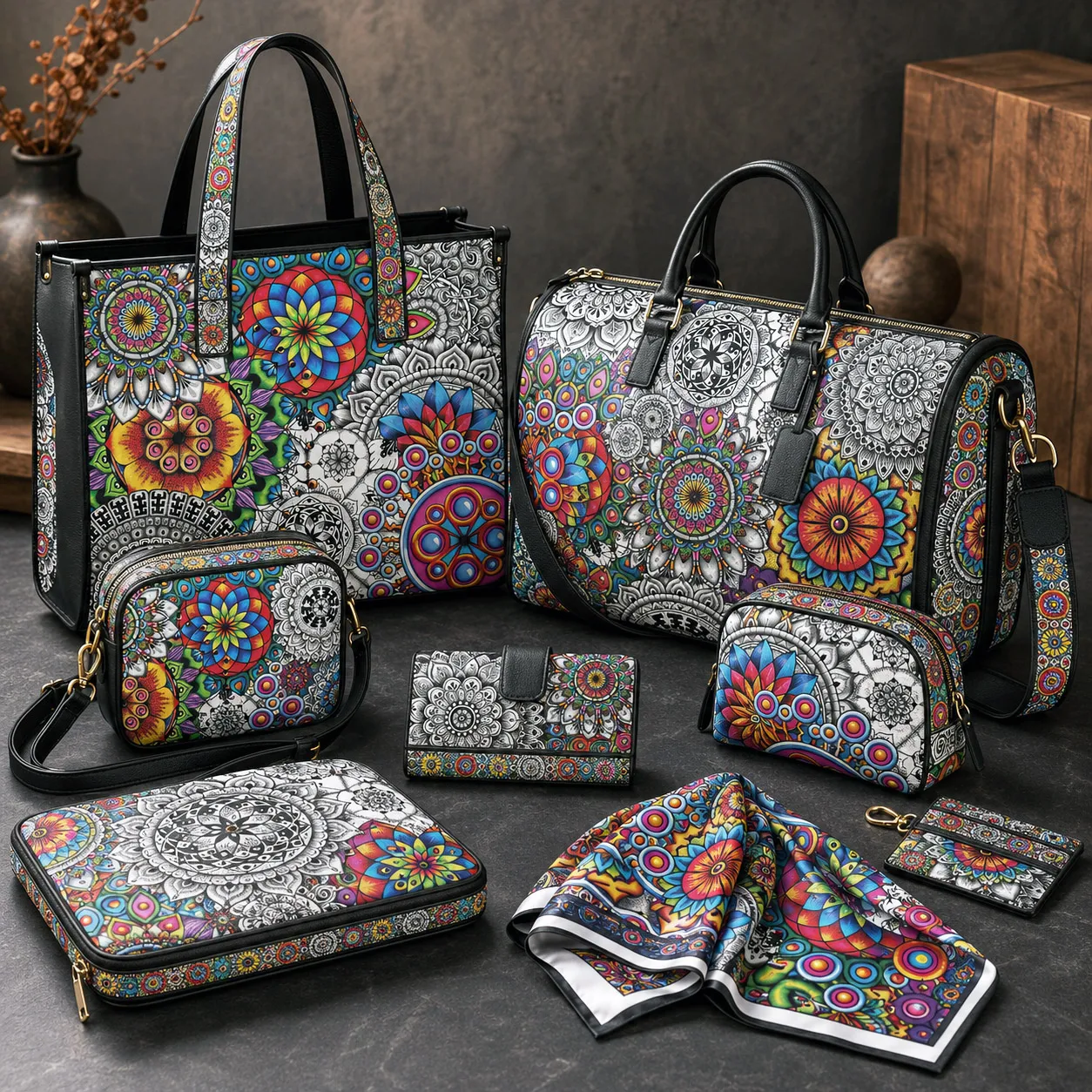 Fashion accessories featuring Mandala Collage 1.