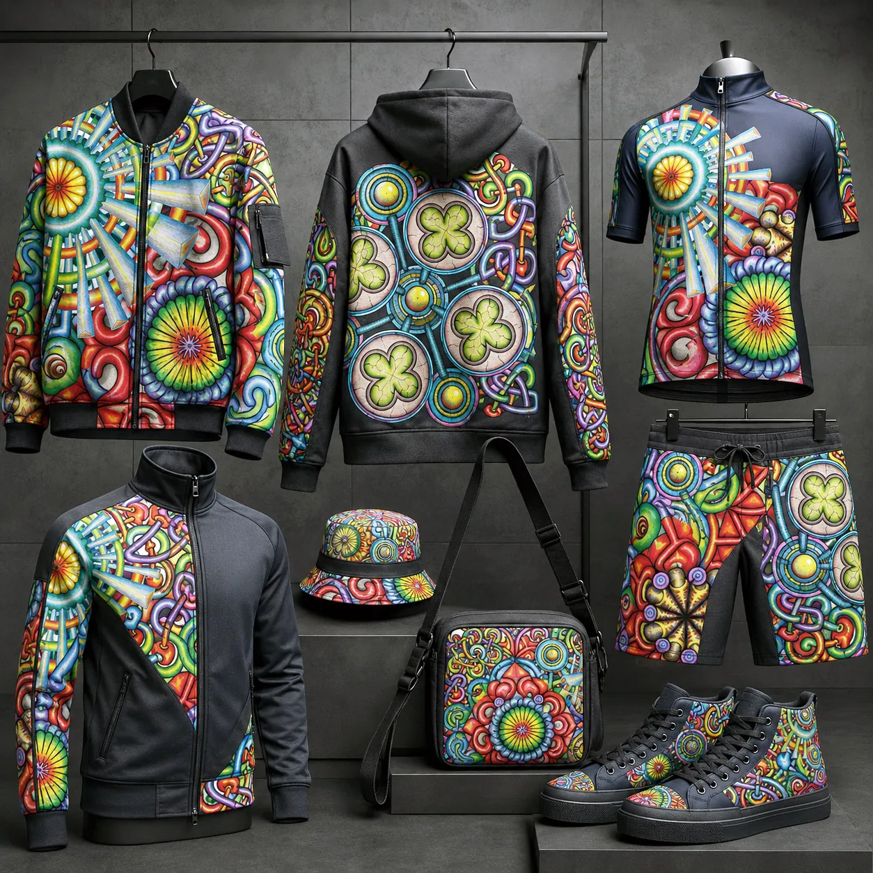 Streetwear capsule collection featuring Mandala Collage 6.