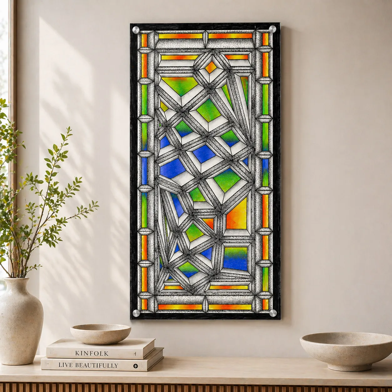 Resin wall decor featuring the Stained Glass design system.