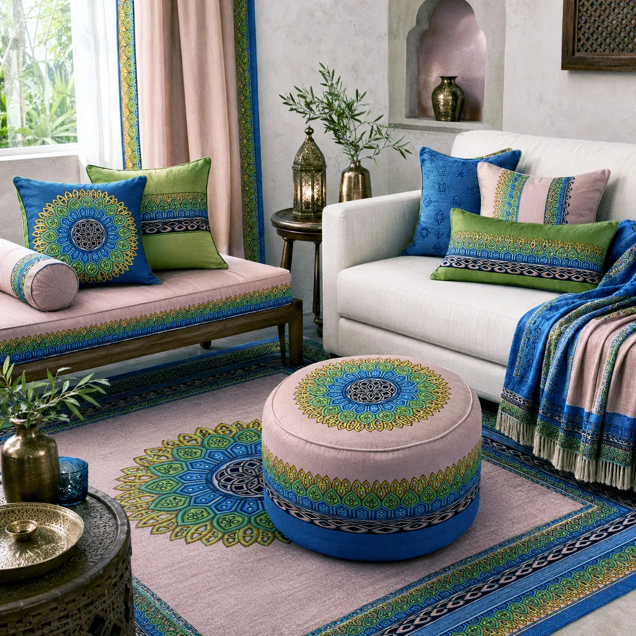 Home decor and textiles featuring the Crown design system.