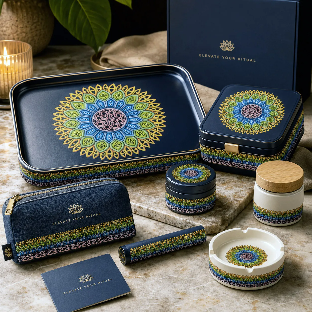 Premium cannabis accessories featuring the Crown design system.
