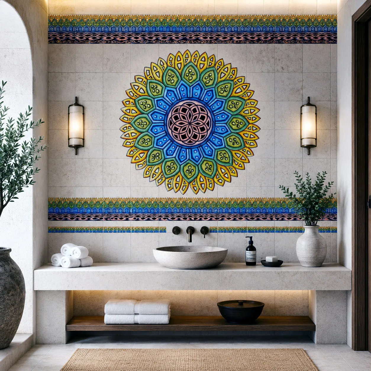Decorative wall tile featuring the Crown design system.