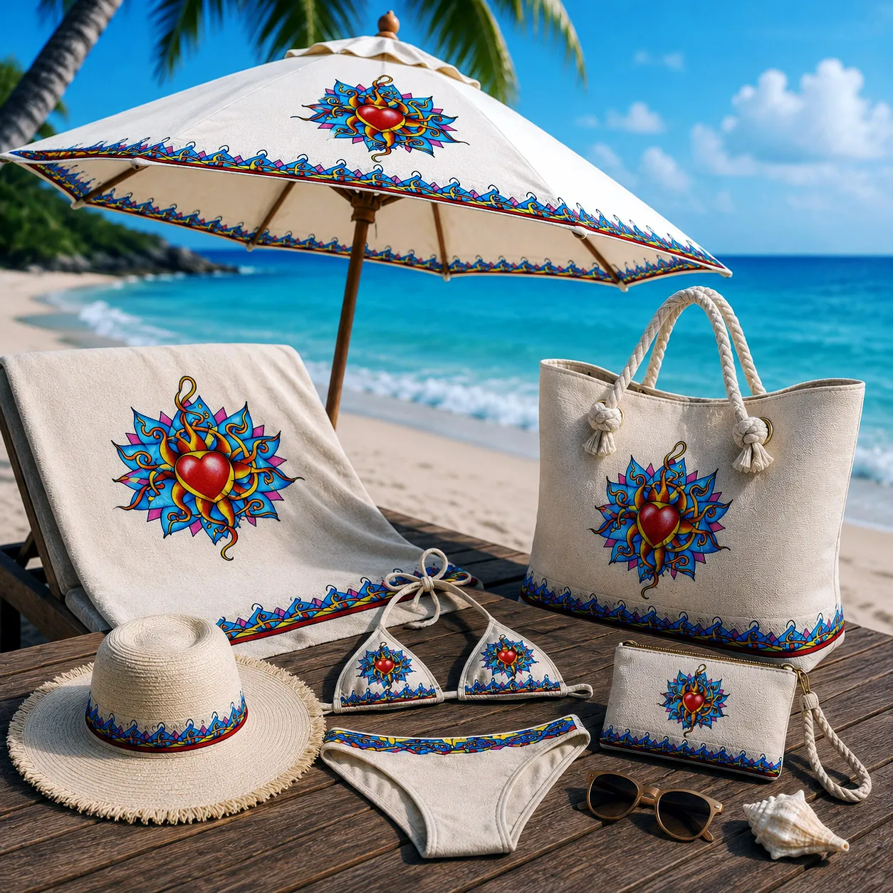 Beach and resort products featuring the Wild At Heart design system.