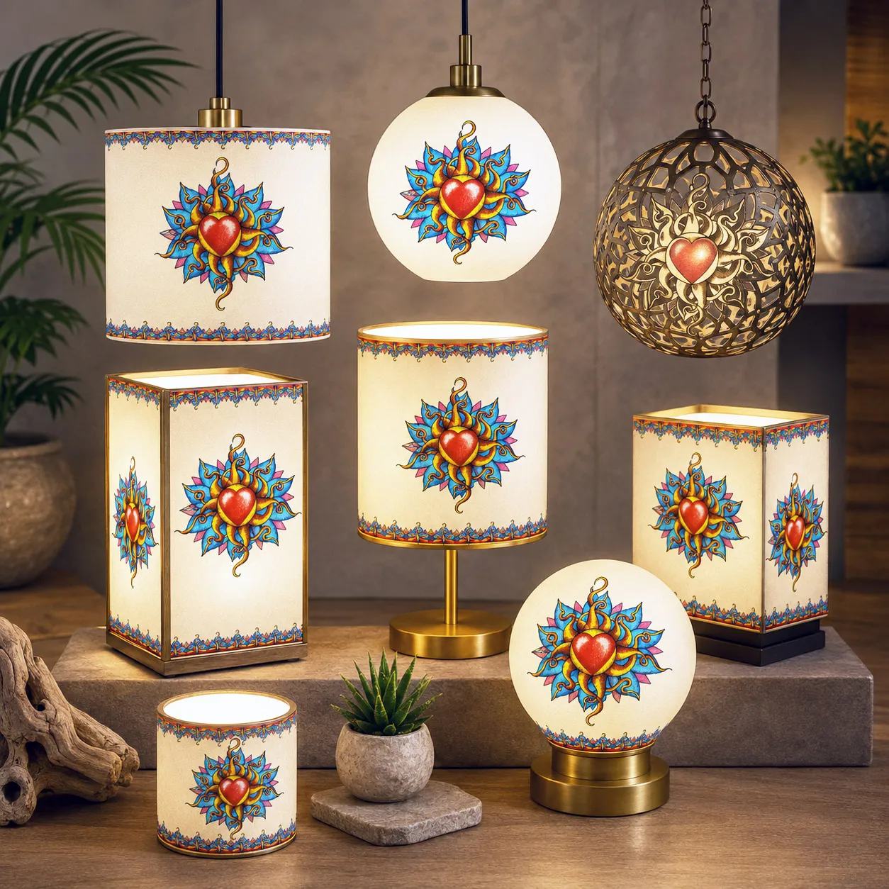 Contemporary lighting featuring the Wild At Heart design system.