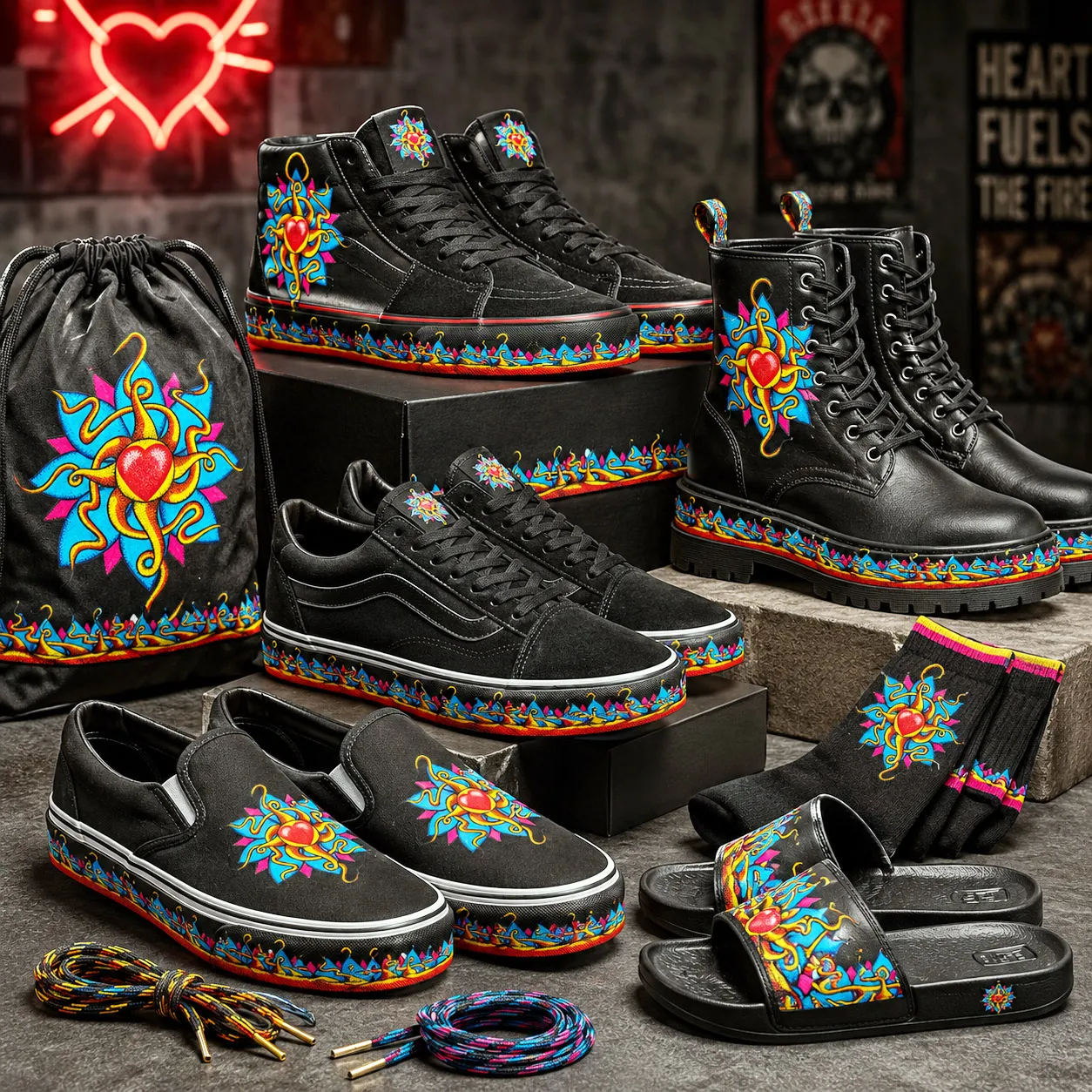 Footwear collection featuring the Wild At Heart design system.