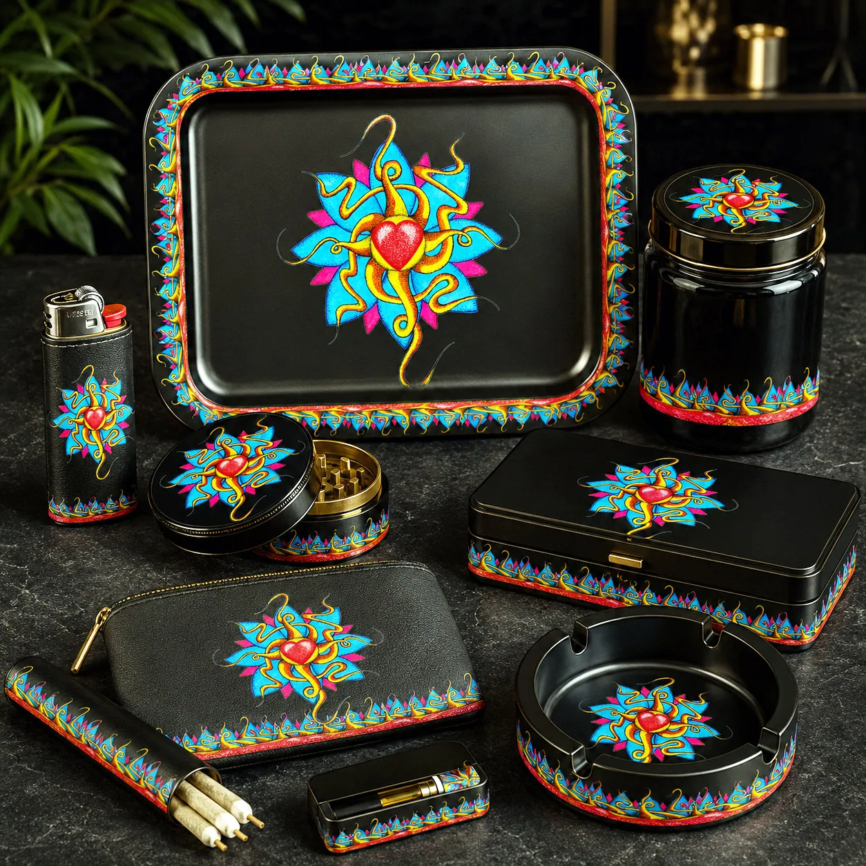 Premium cannabis accessories featuring the Wild At Heart design system.