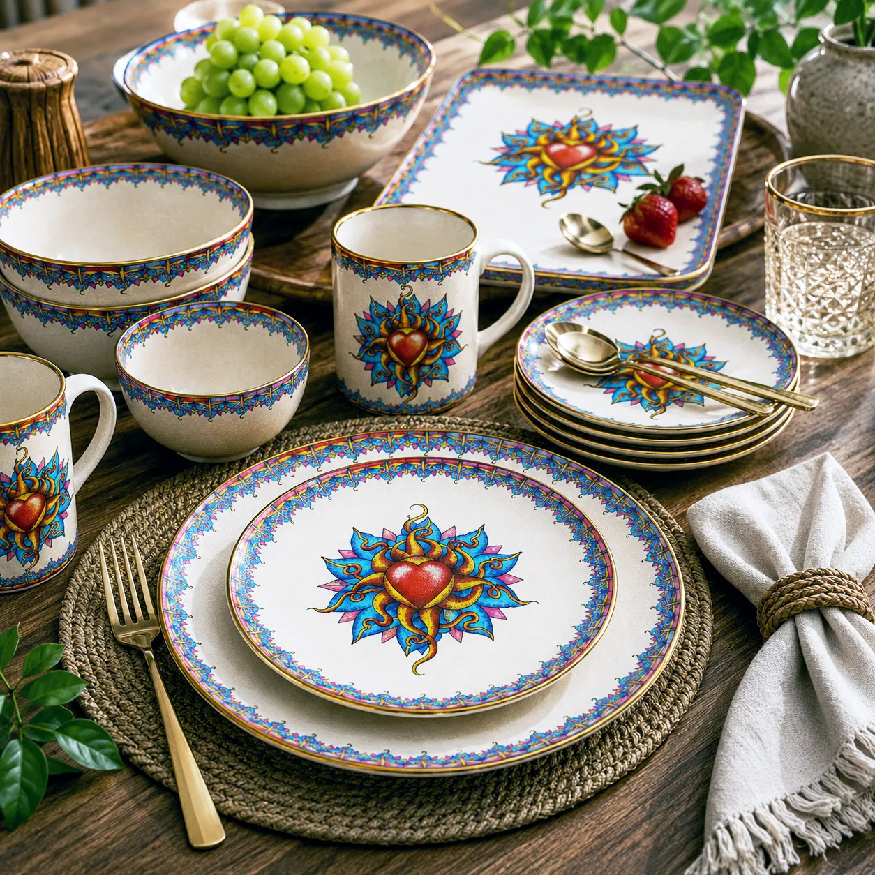 Tableware and entertaining products featuring the Wild At Heart design system.