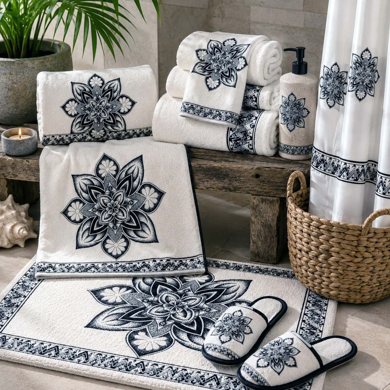 Bed and bath products featuring the Sea Star design system.