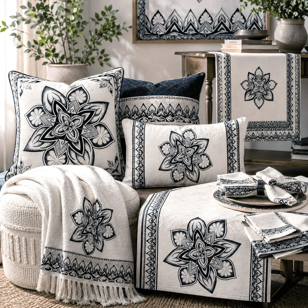 Home decor and textiles featuring the Sea Star design system.