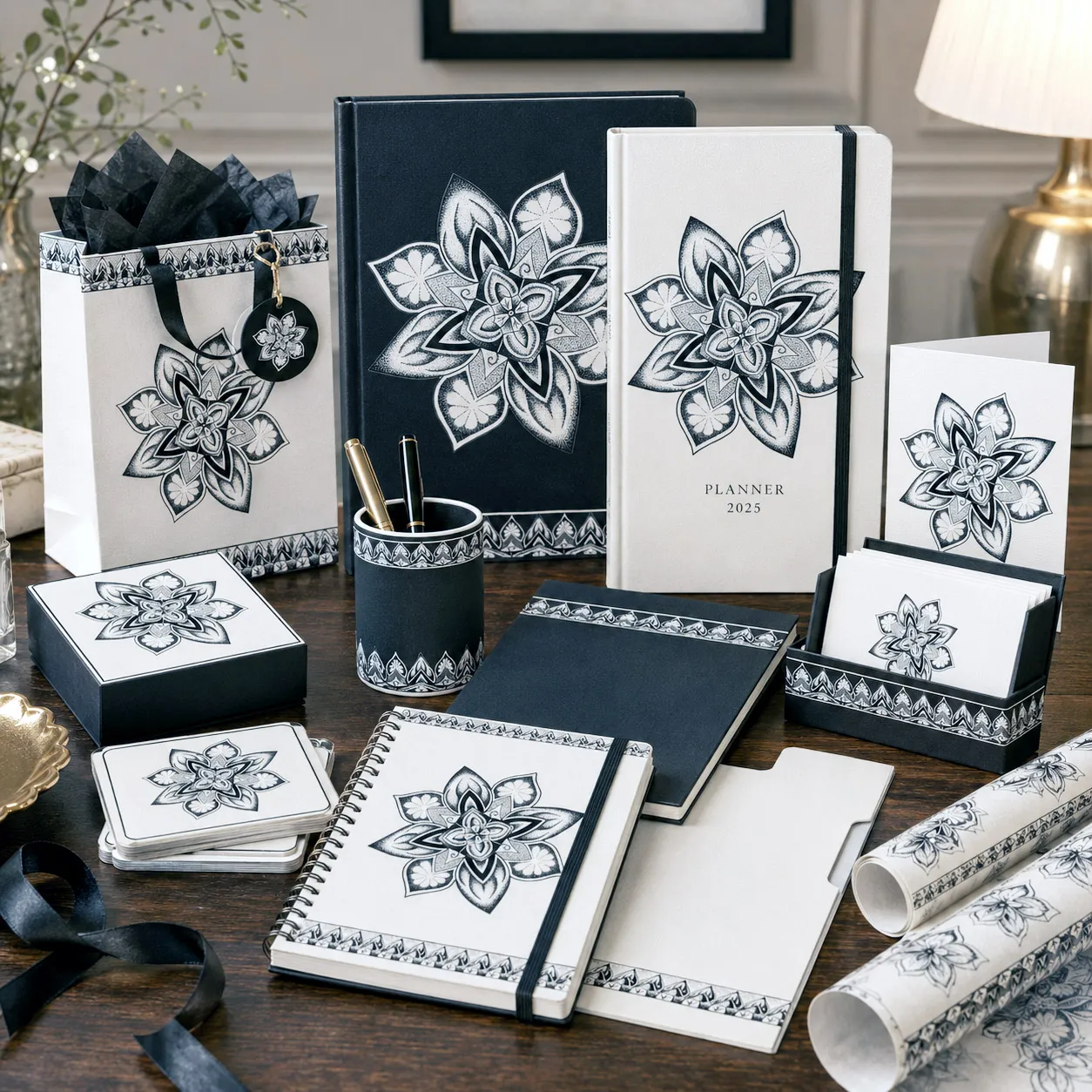 Stationery and gift products featuring the Sea Star design system.