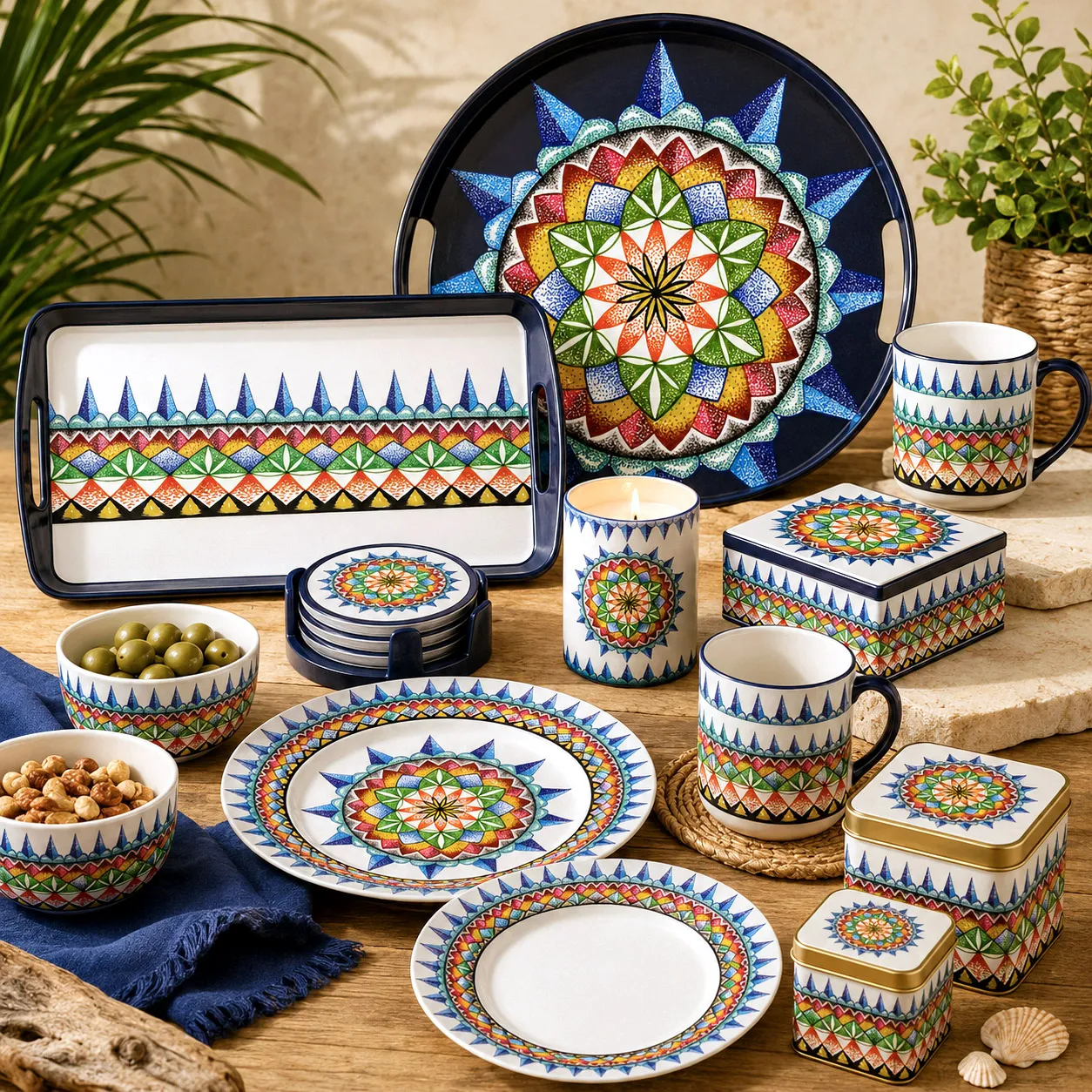 Tableware and entertaining products featuring the 420 Sacred Geometry design system.