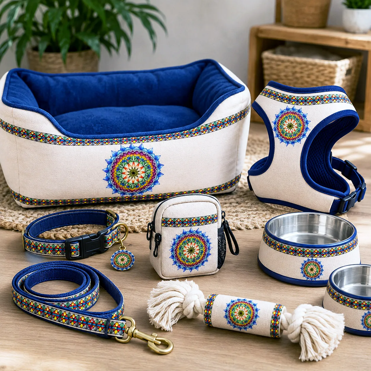 Pet accessories featuring the 420 Sacred Geometry design system.