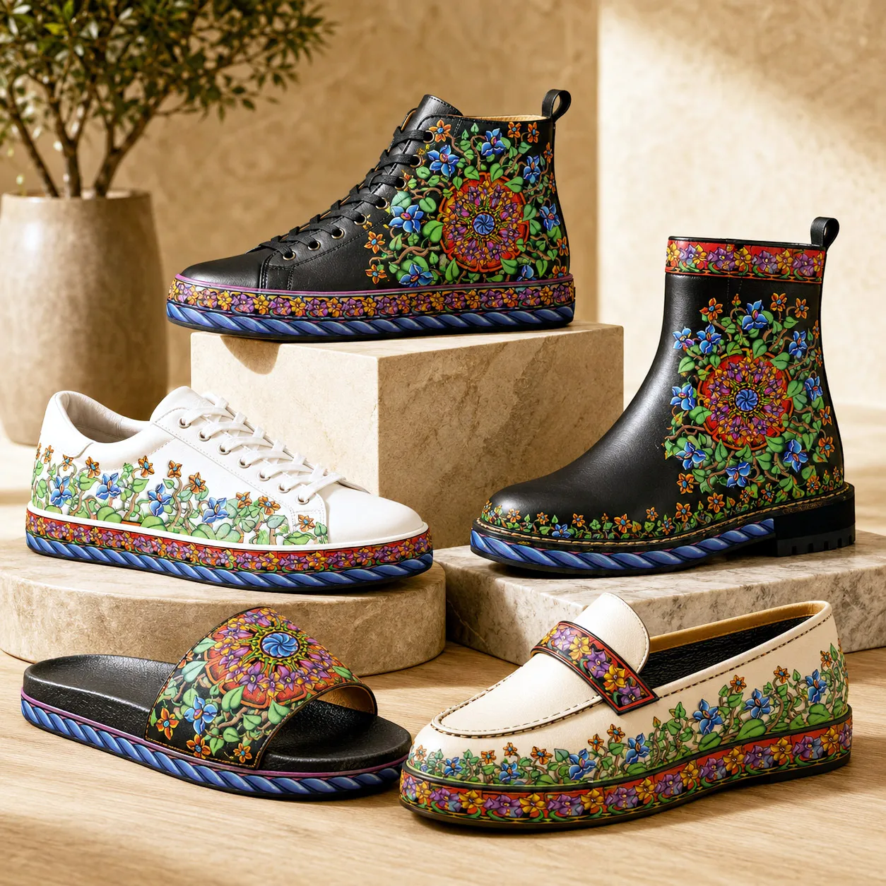 Premium footwear featuring the Wall Flowers design system.