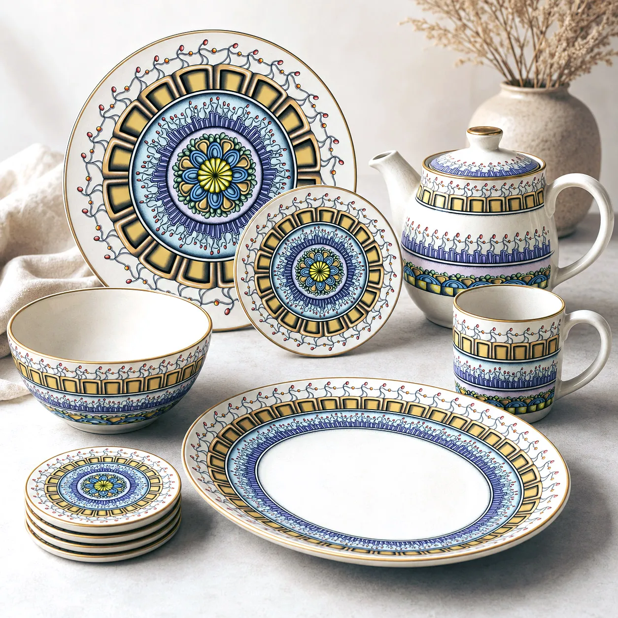 Ceramic tableware featuring the Together design system.