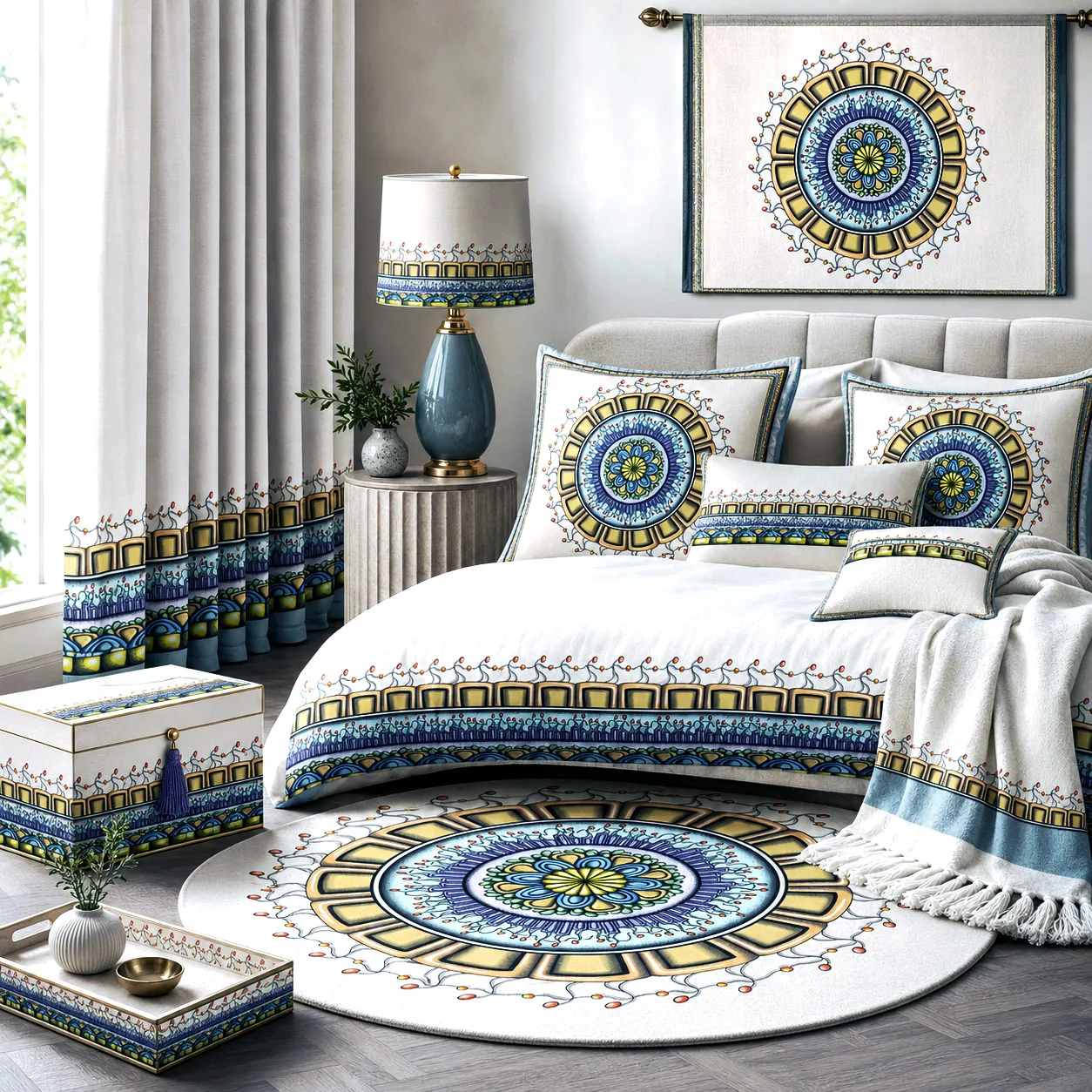 Home decor and soft goods featuring the Together design system.