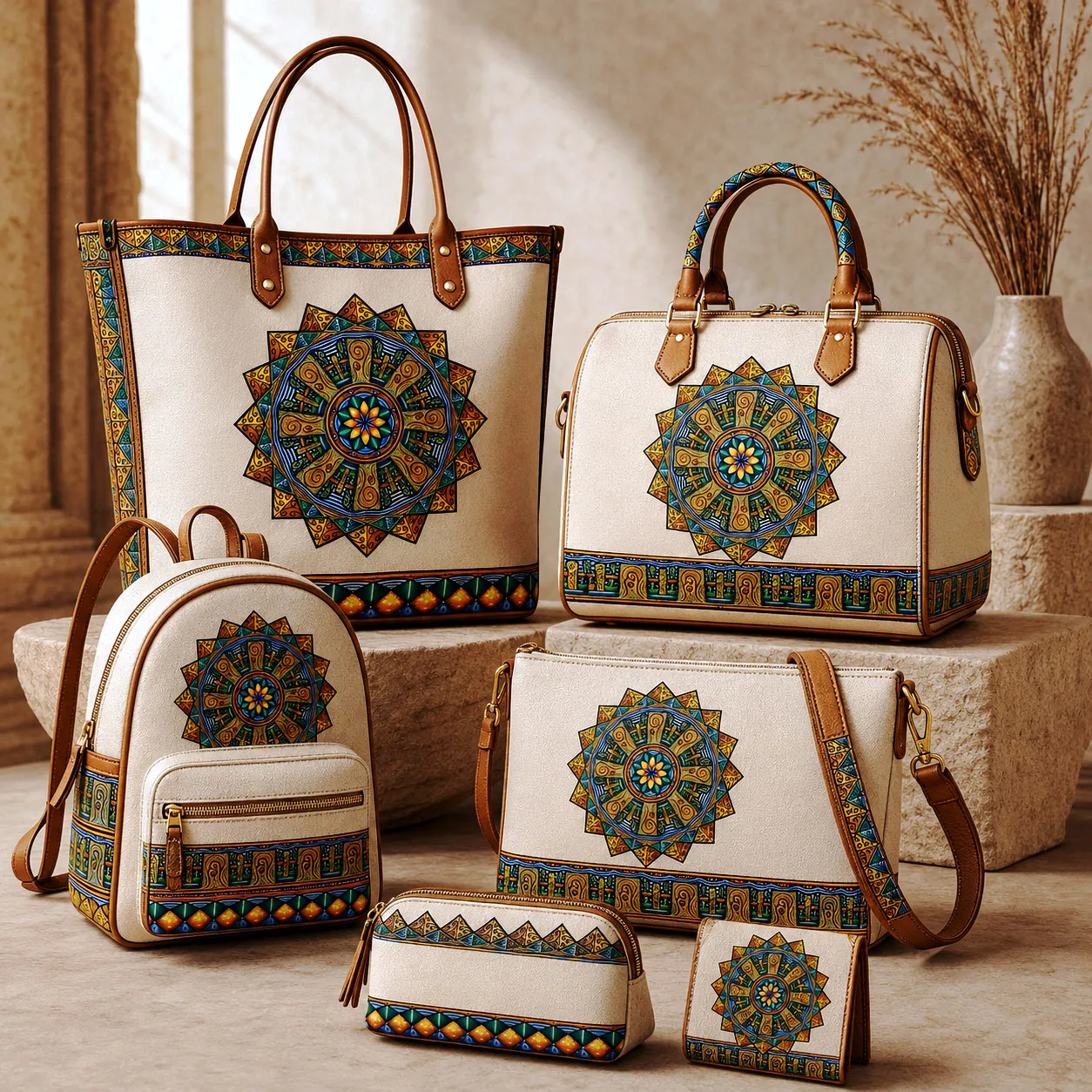 Leather goods and bags featuring the Spokin With design system.