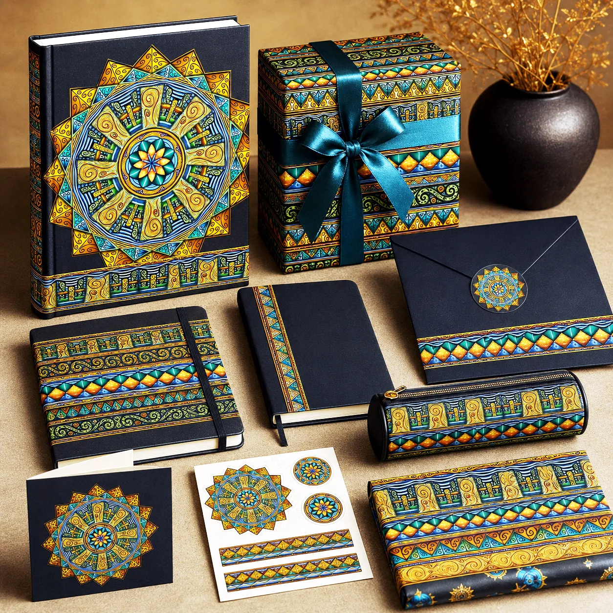 Stationery, journals, and gift packaging featuring the Spokin With design system.