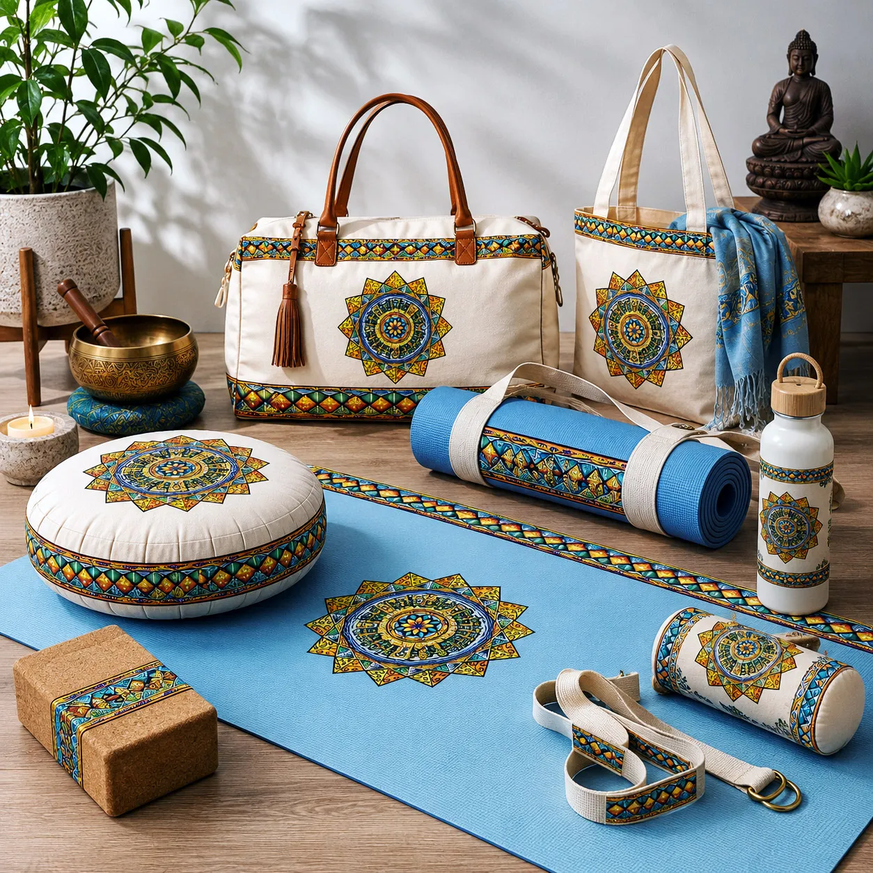 Yoga, meditation, and wellness products featuring the Spokin With design system.
