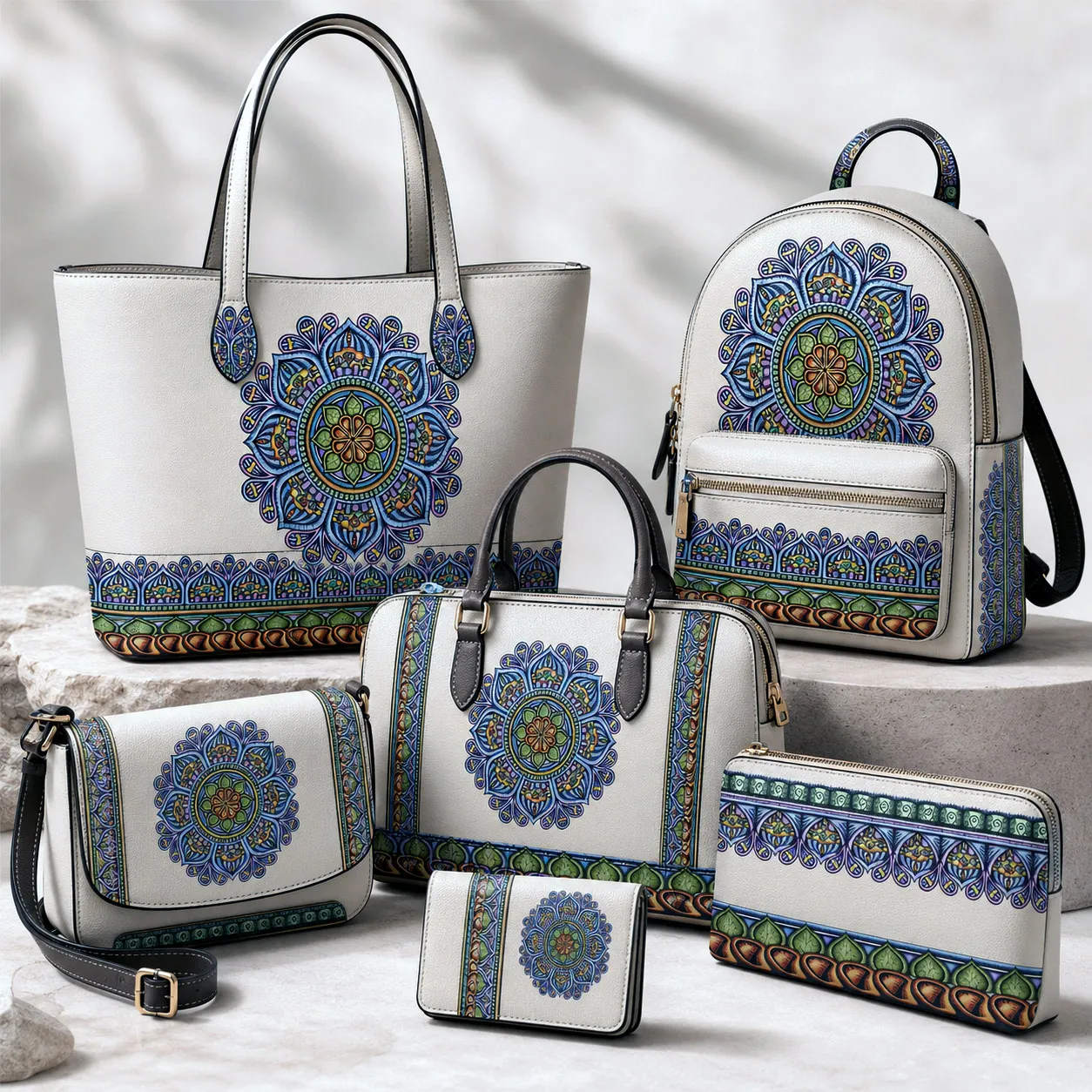 Leather goods and bags featuring the Siriusly design system.
