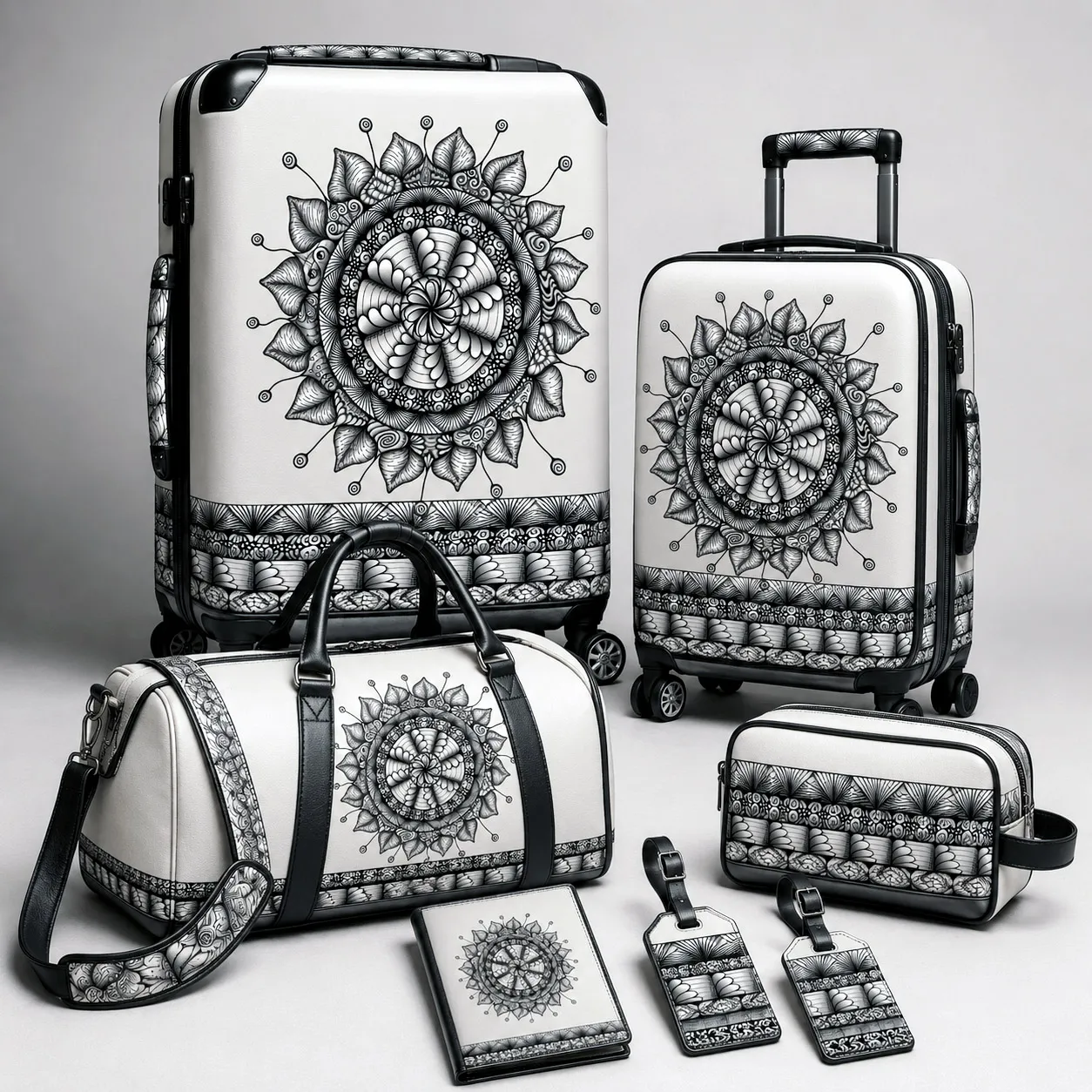 Premium luggage featuring the Mesmerize design system.