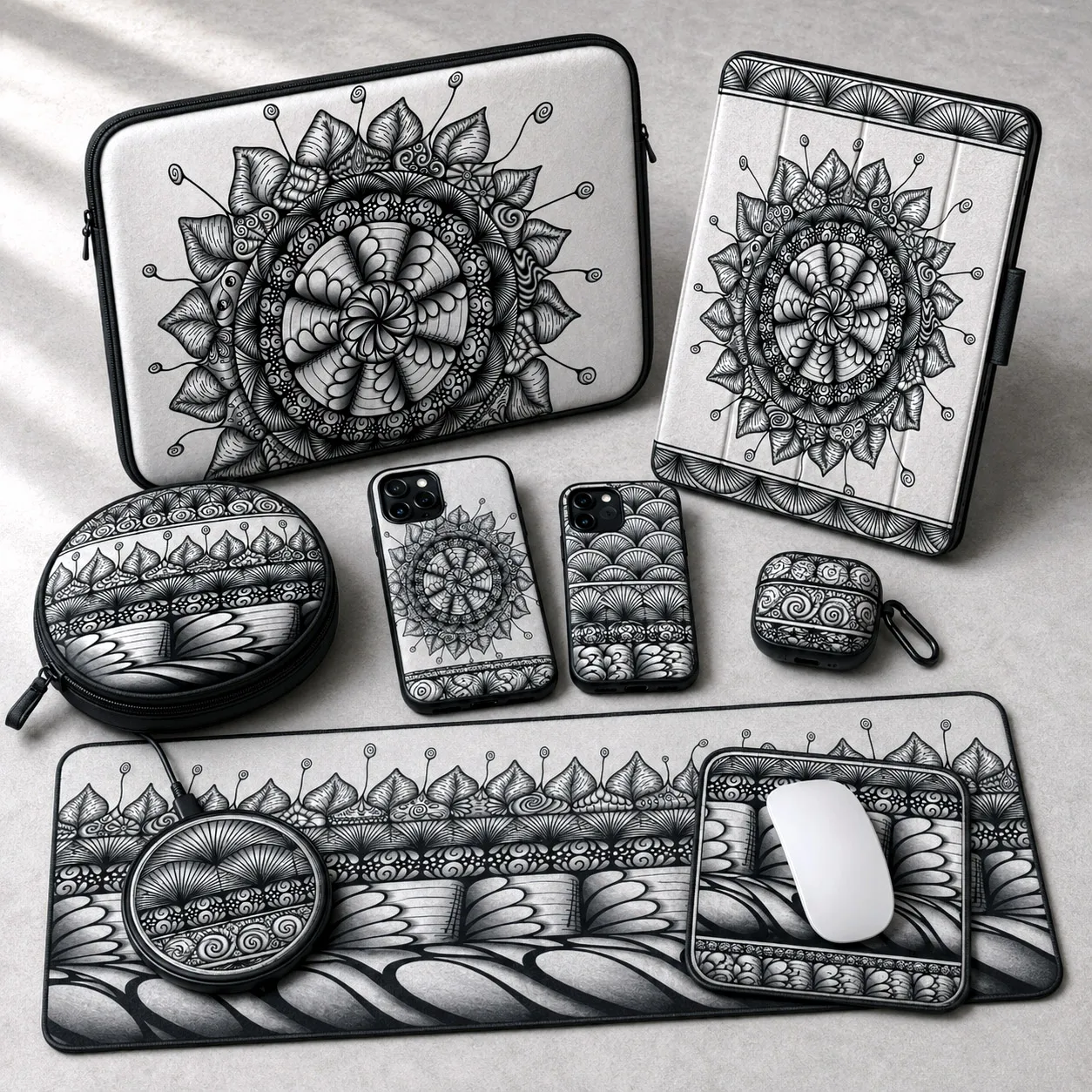 Tech and personal accessories featuring the Mesmerize design system.