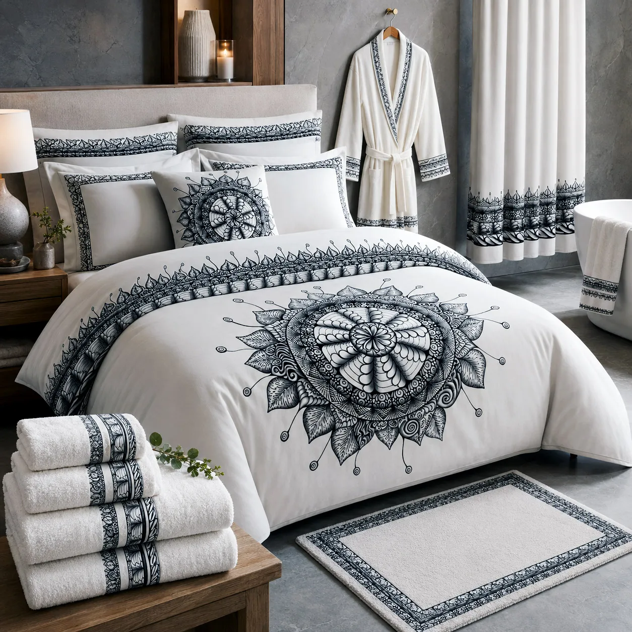 Bed and bath products featuring the Mesmerize design system.