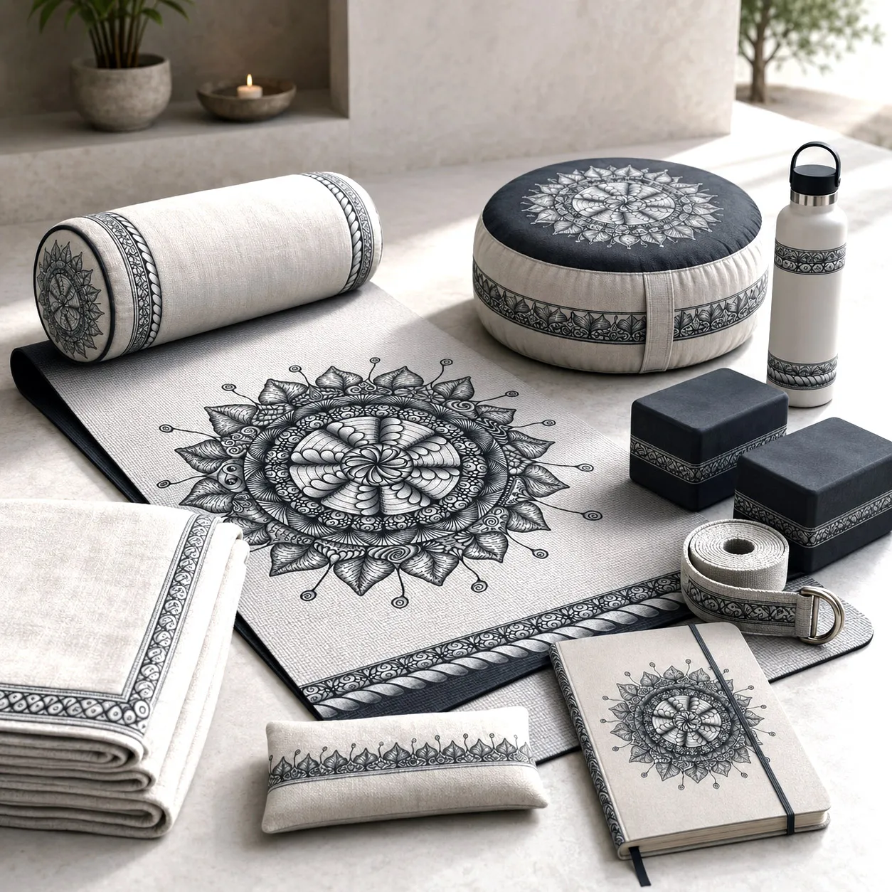 Yoga, meditation, and wellness products featuring the Mesmerize design system.
