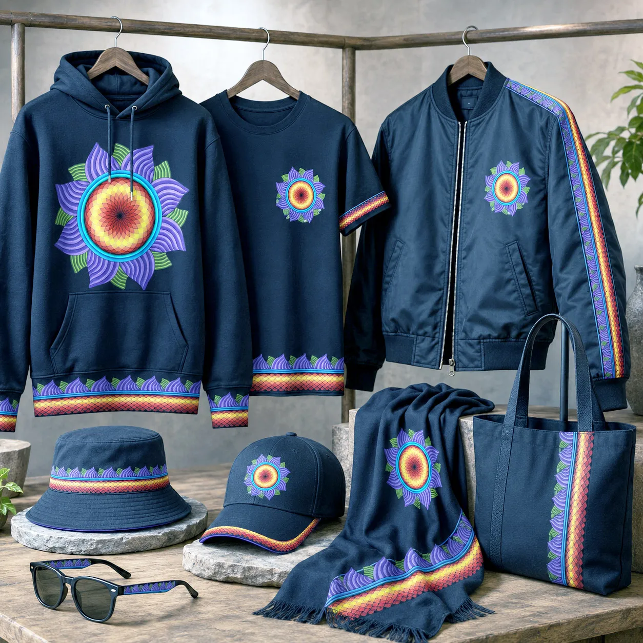 Apparel and accessories featuring the High Life design system.
