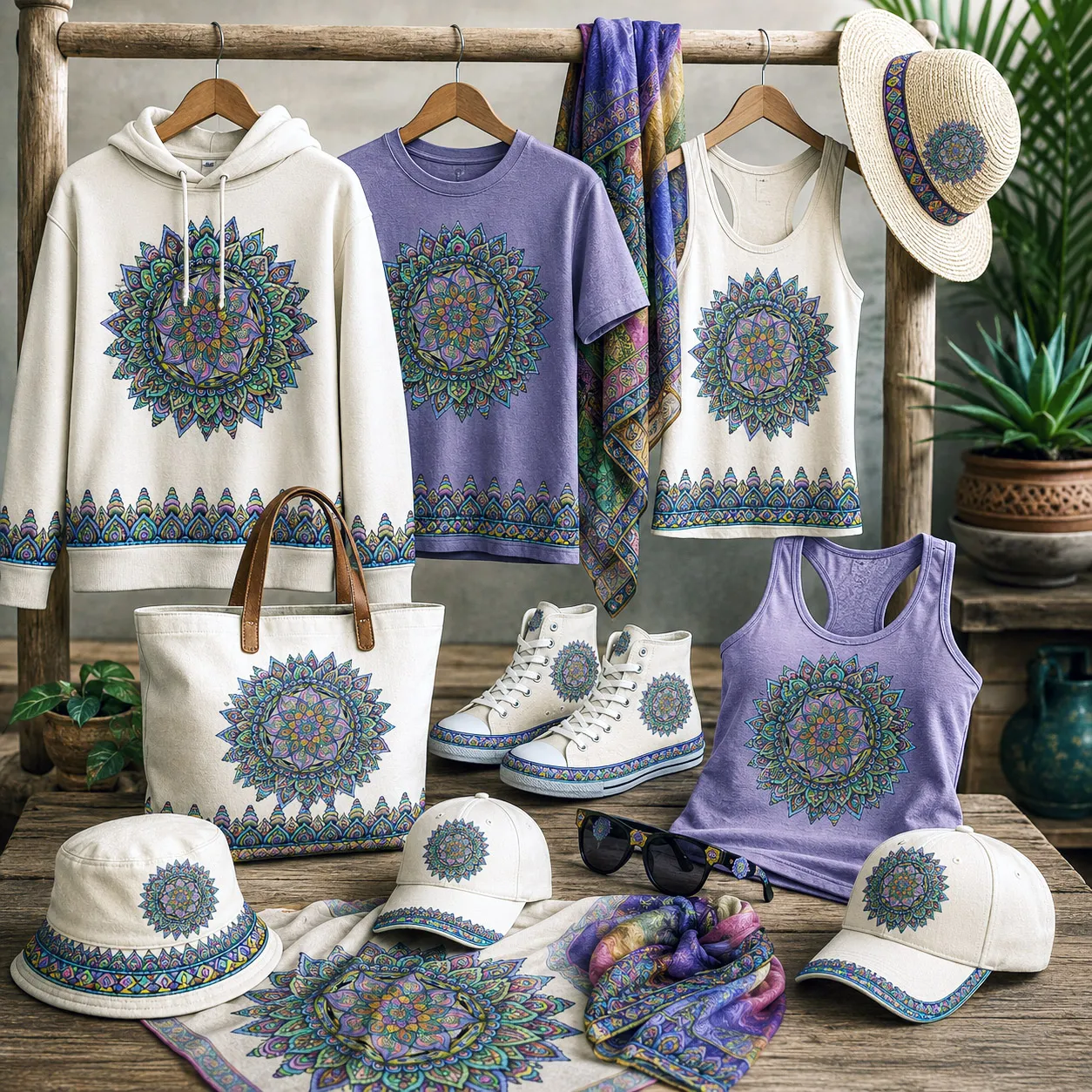 Apparel and accessories featuring the Fruitful design system.