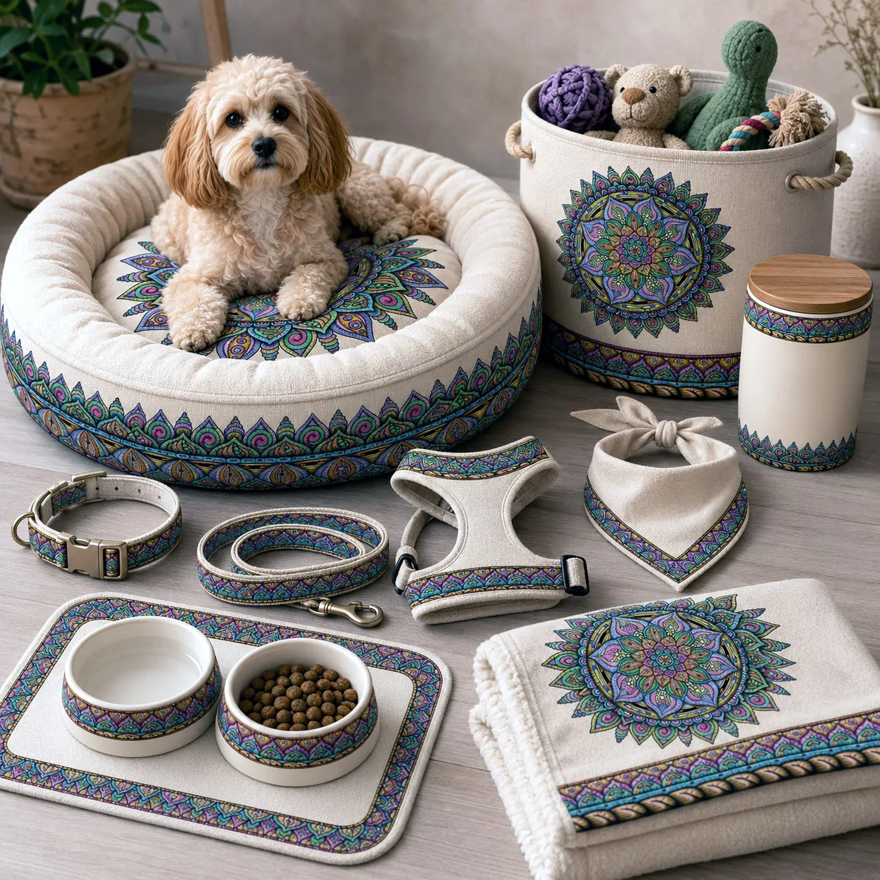 Pet accessories featuring the Fruitful design system.