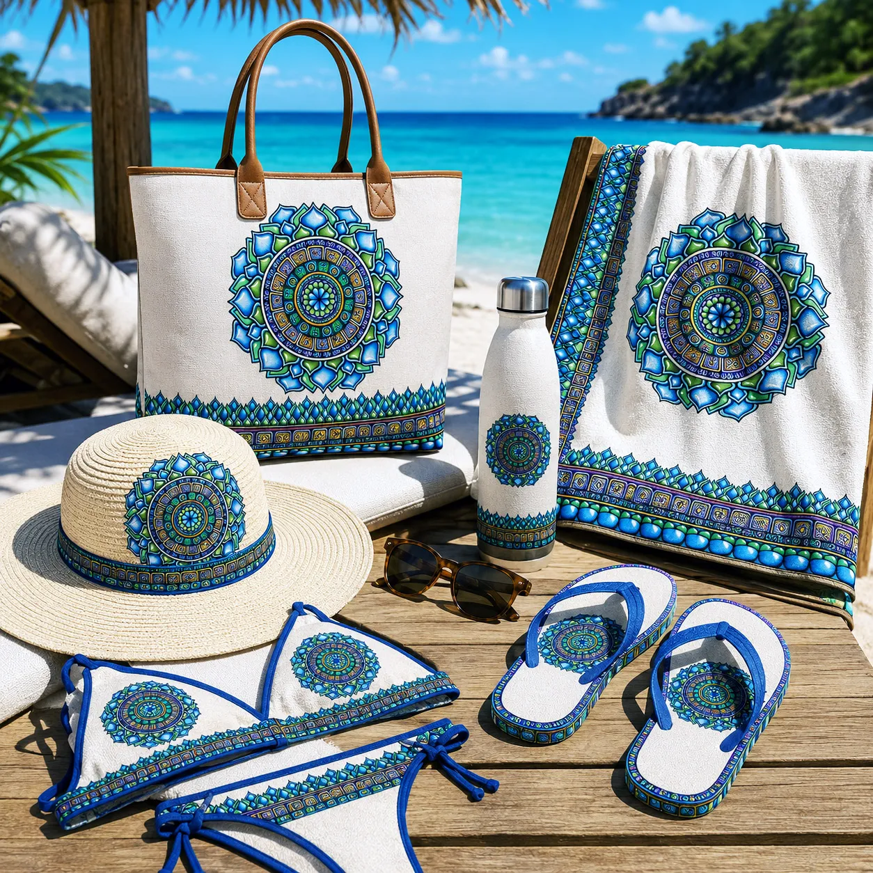 Beach and resort products featuring the Emerald Dream design system.
