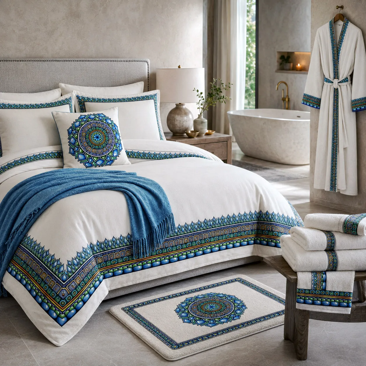 Bed and bath products featuring the Emerald Dream design system.