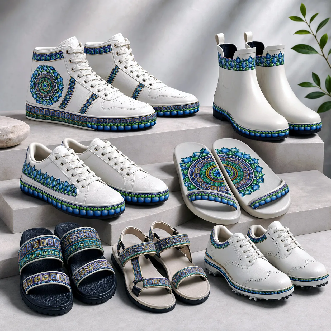 Footwear collection featuring the Emerald Dream design system.