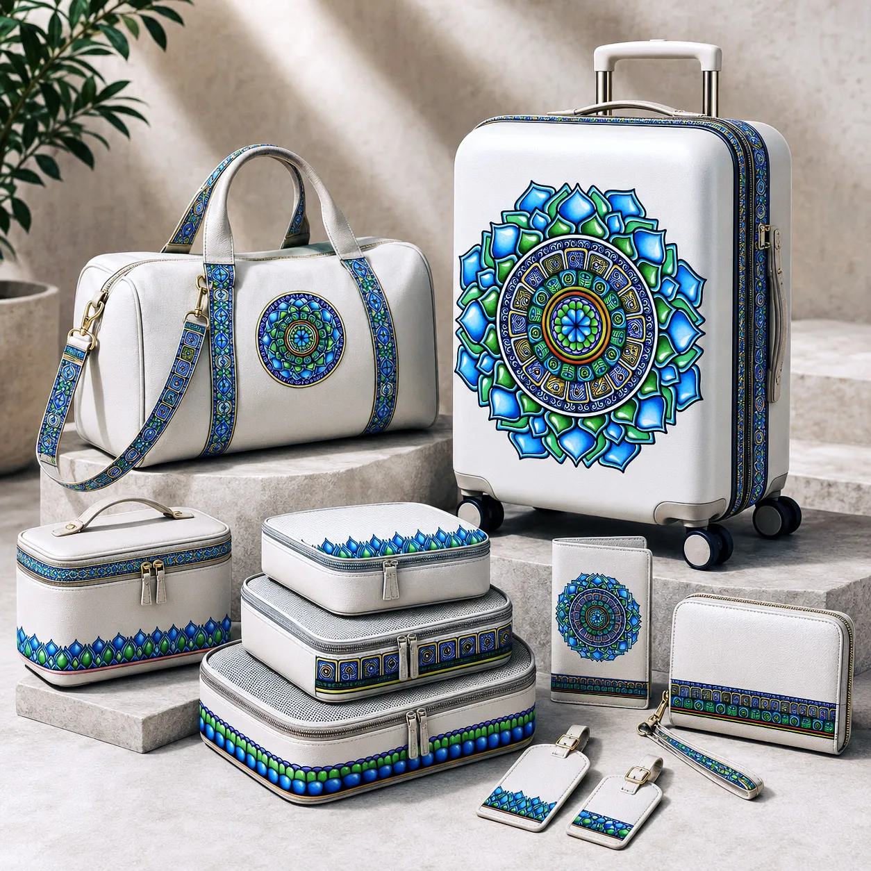 Premium luggage and travel accessories featuring the Emerald Dream design system.