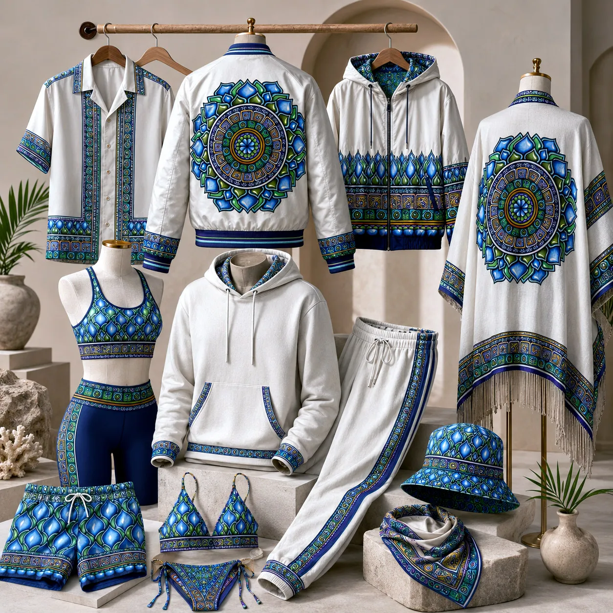 Resort and lifestyle apparel featuring the Emerald Dream design system.