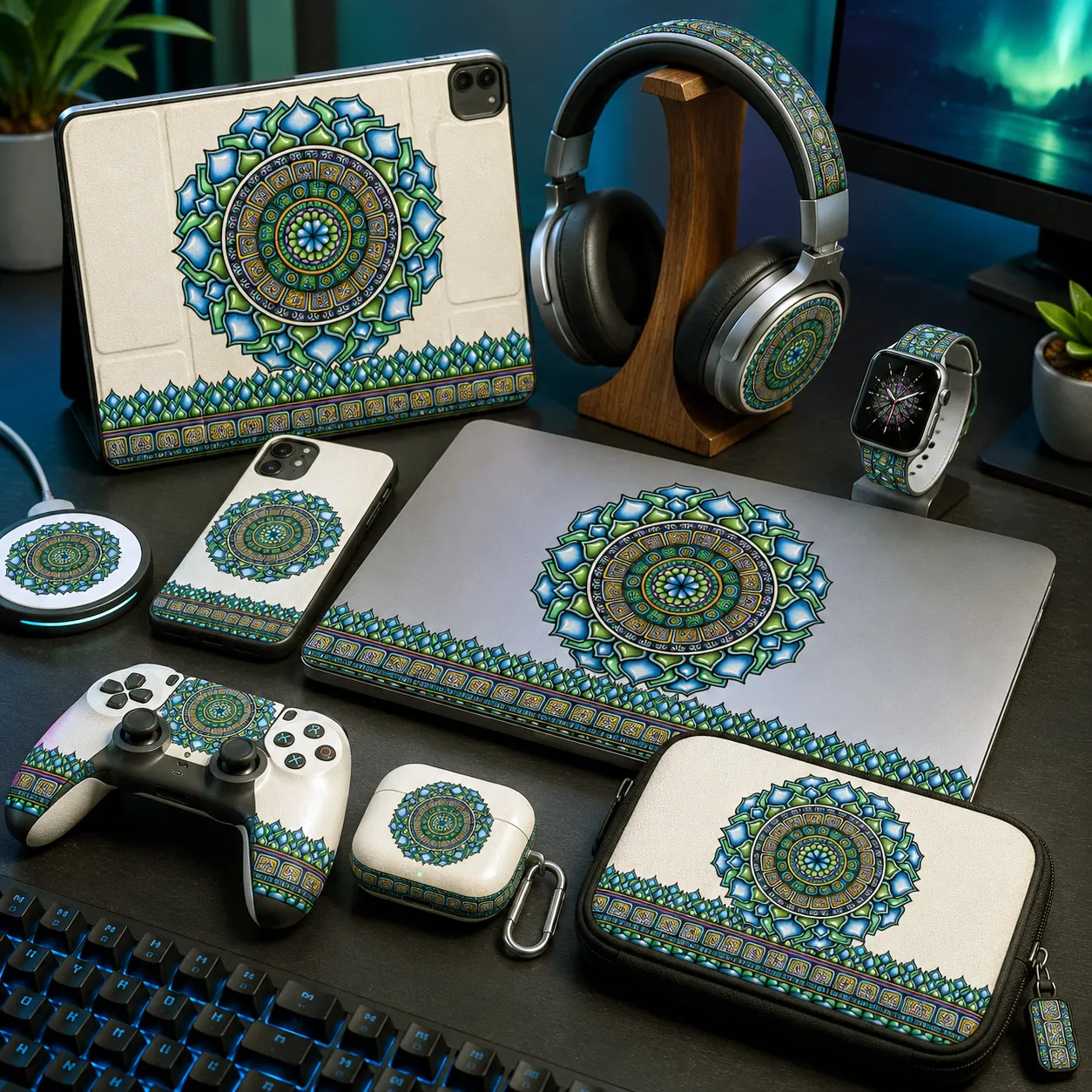 Tech, gaming, and personal accessories featuring the Emerald Dream design system.