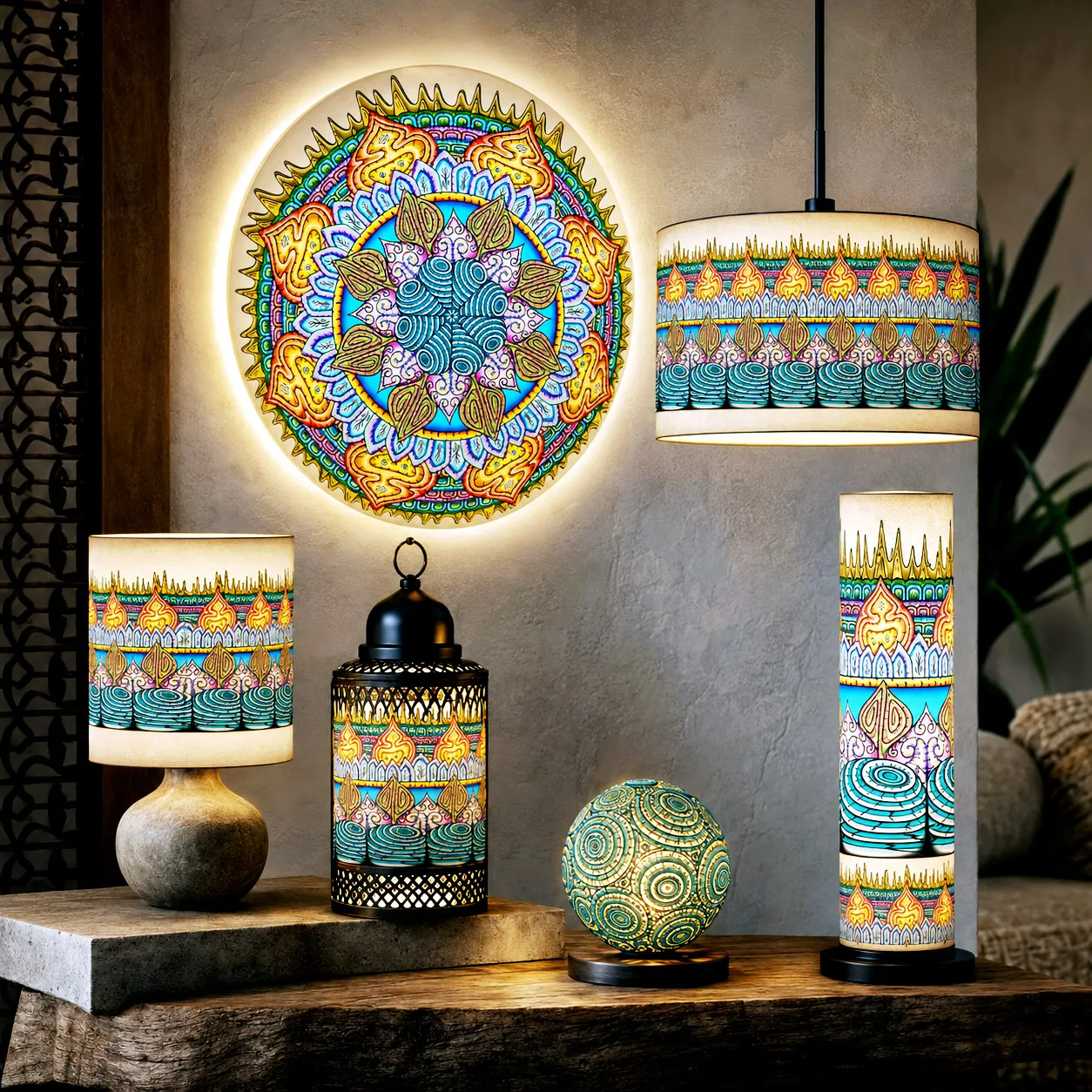 Contemporary lighting featuring the Desert Flame design system.