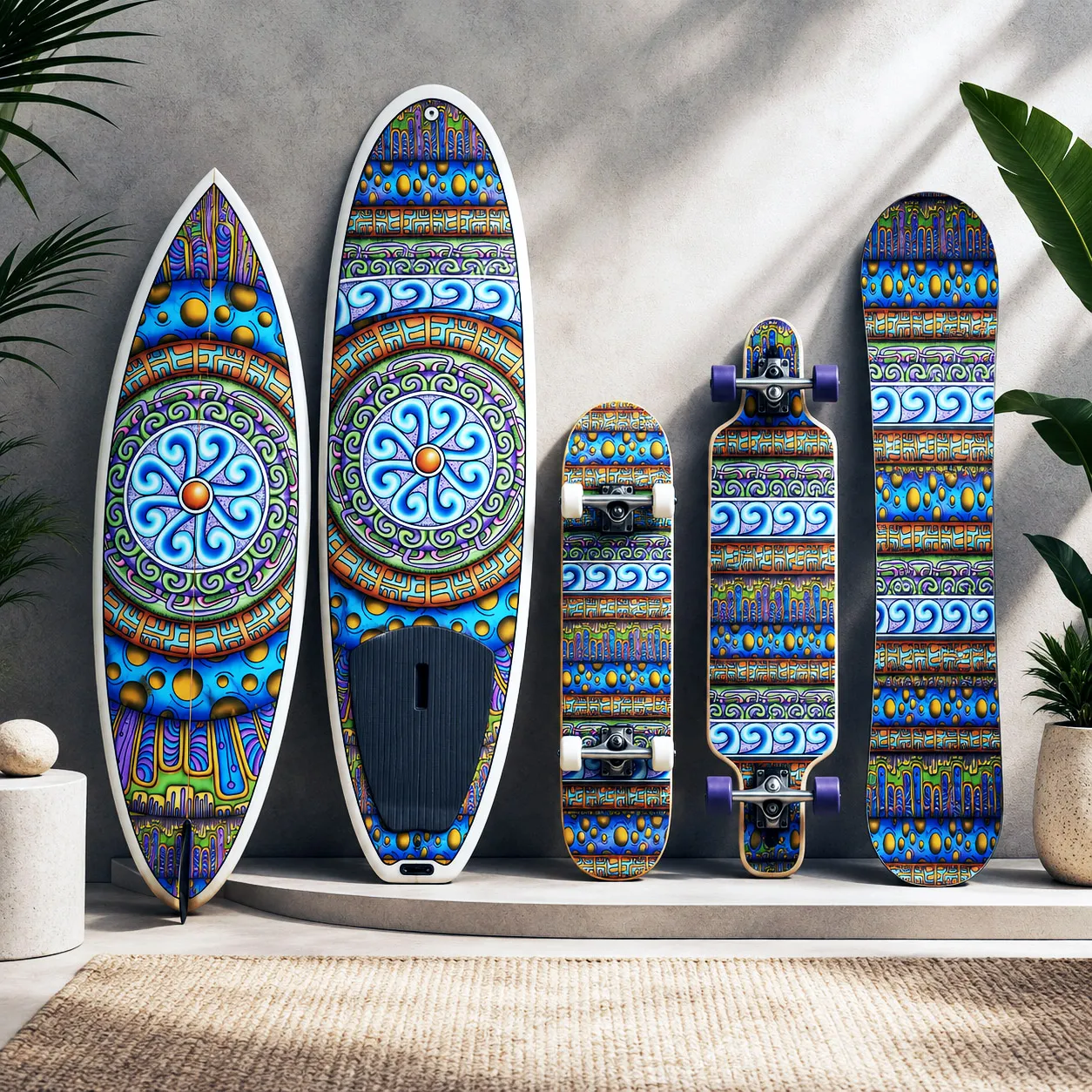 Board sports collection featuring the Blue Dream design system.