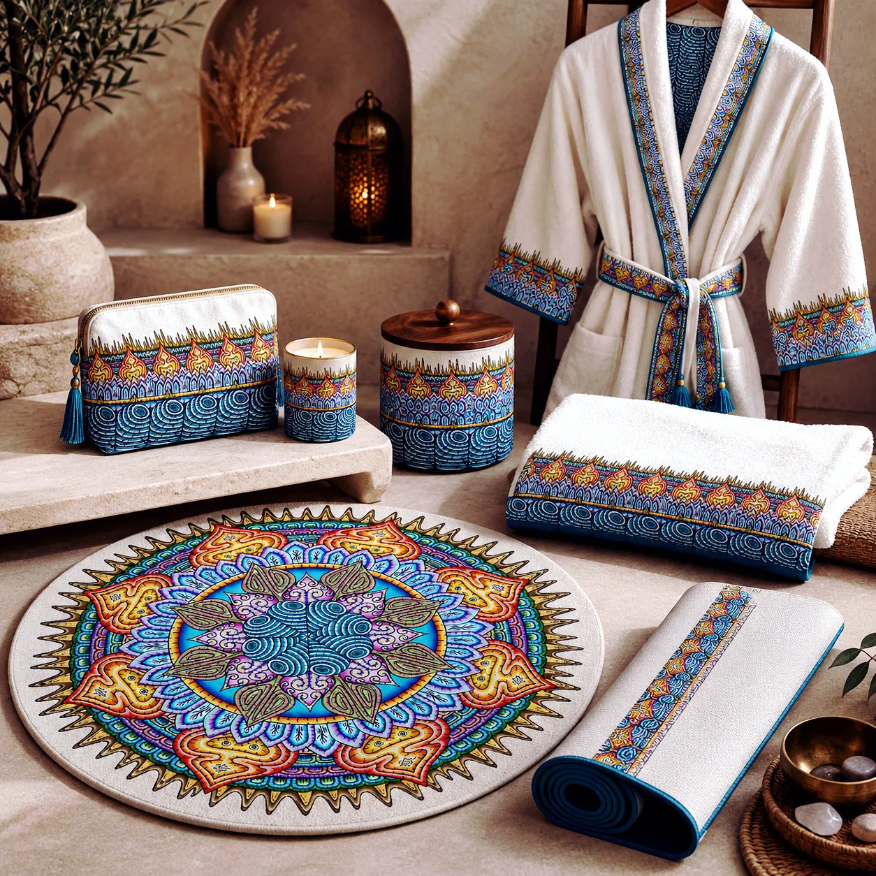 Bath and wellness products featuring the Desert Flame design system.