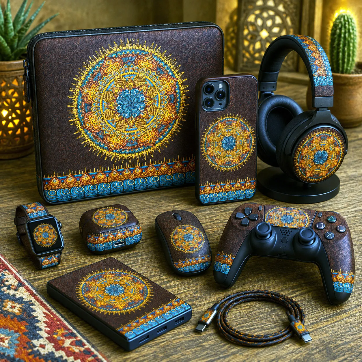 Tech, gaming, and personal accessories featuring the Desert Flame design system.