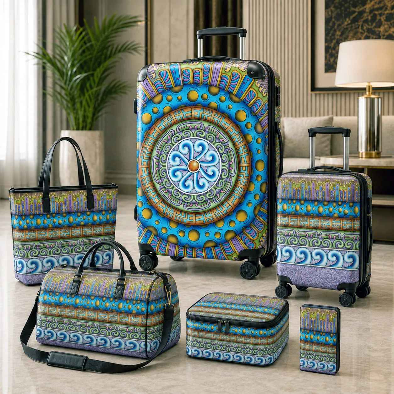 Premium luggage featuring the Blue Dream design system.