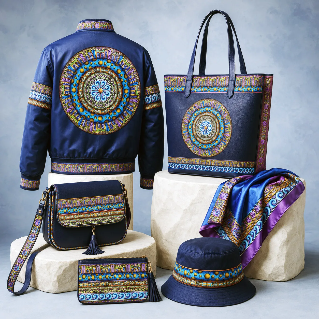 Premium apparel and accessories featuring the Blue Dream design system.