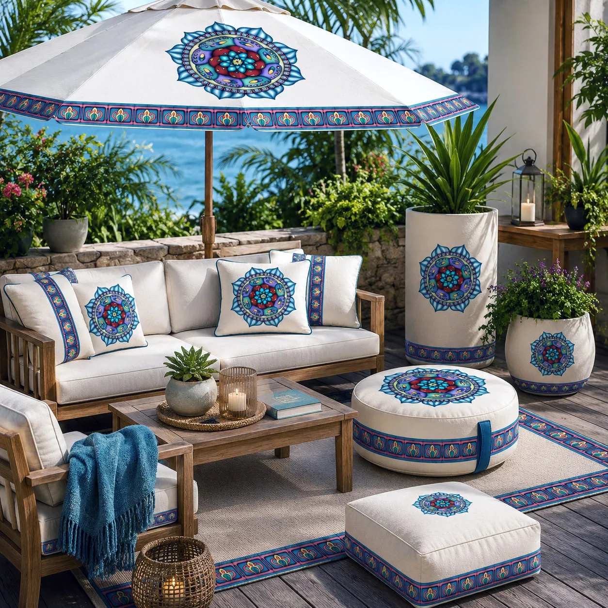 Outdoor living products featuring the Atom Heart Flower design system.