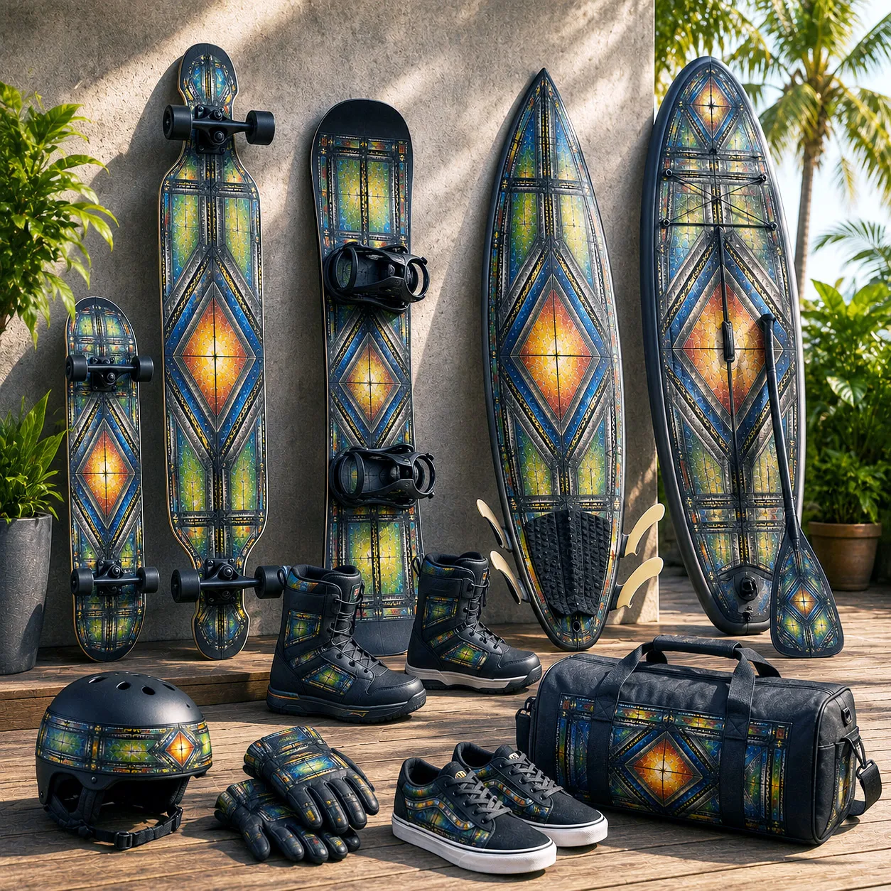 Board sports collection featuring the Stained Glass design system.