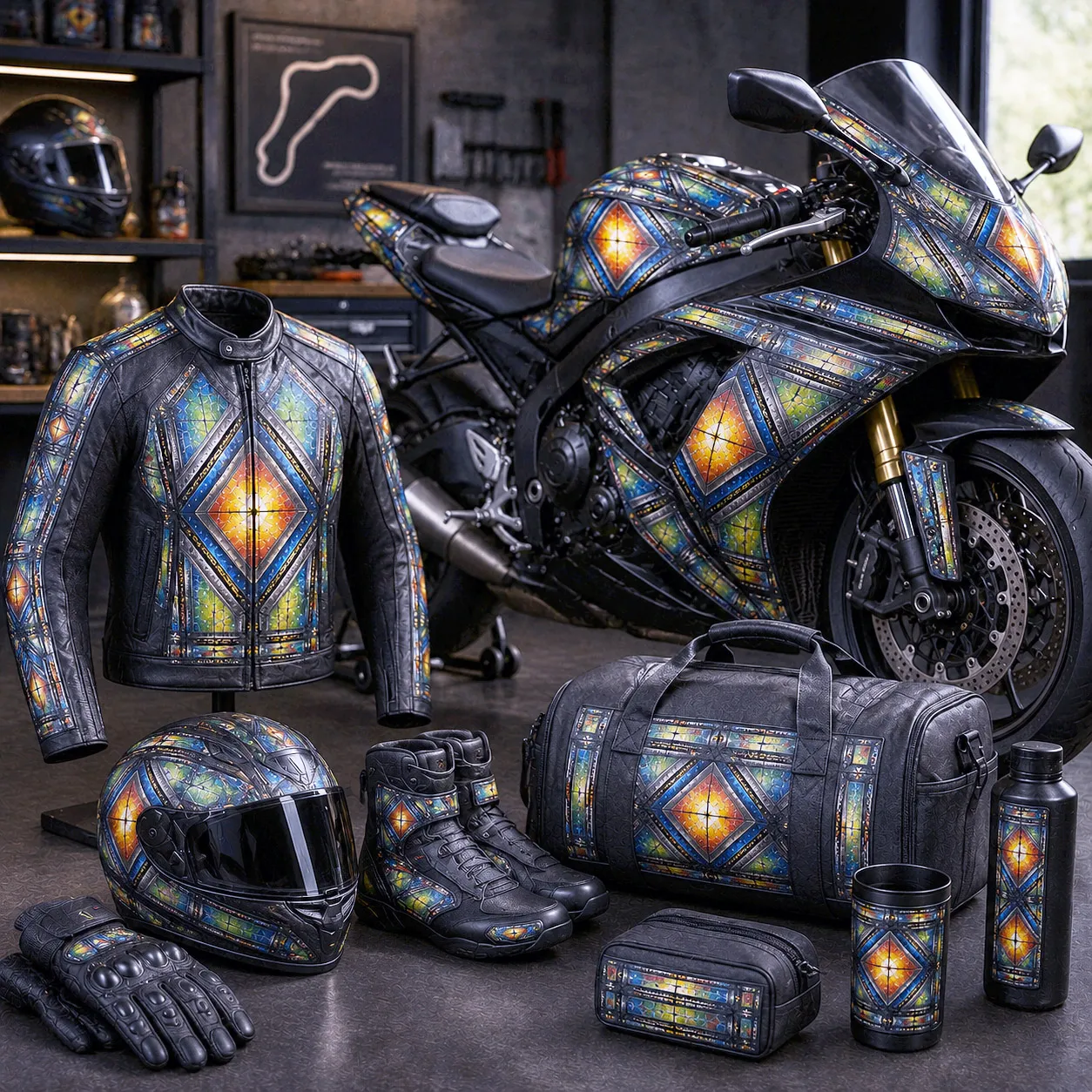Motorsports collection featuring the Stained Glass design system.